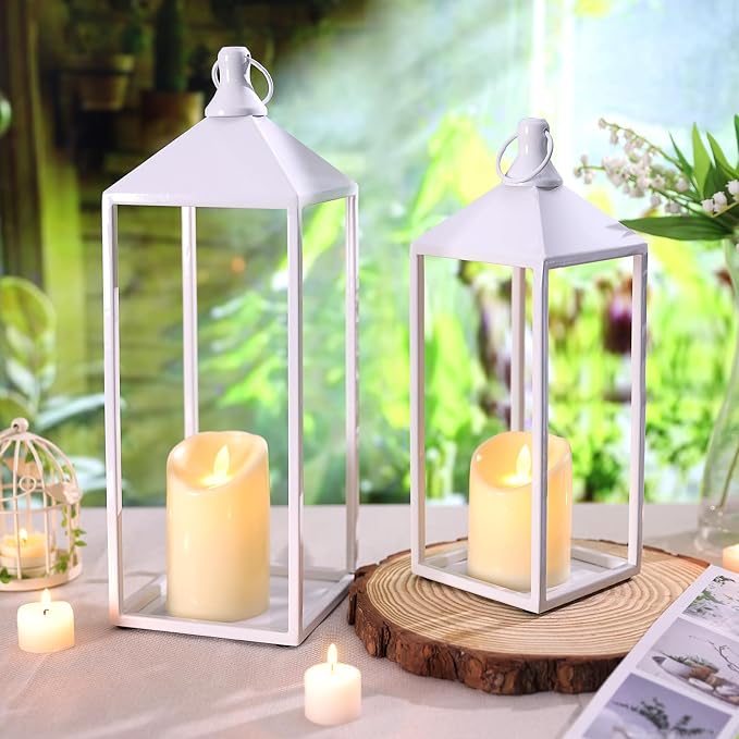 White Decorative Lantern Decor 17" 13" Set of 2 Wedding Lantern - Image 8