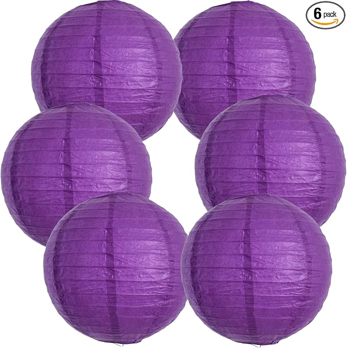 BEISHIDA 12 Inch Purple Paper Lanterns 6Packs Hanging Round Chinese Lantern | by Beishida