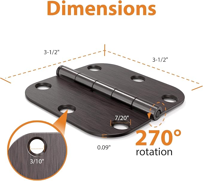 12 Pack Oil Rubbed Bronze Door Hinges 3.5" x 3 1/2 Inch - Image 6