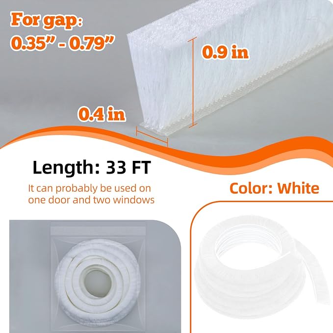 0.9Inch Brush Weather Stripping, Card-Slot Seal Strip Pile Weatherstrip Door - Image 2