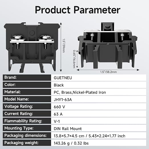 5Pcs JHY1 DIN Rail Terminal Blocks, 600V 63A, 16-10mm² | Detachable and - Image 6