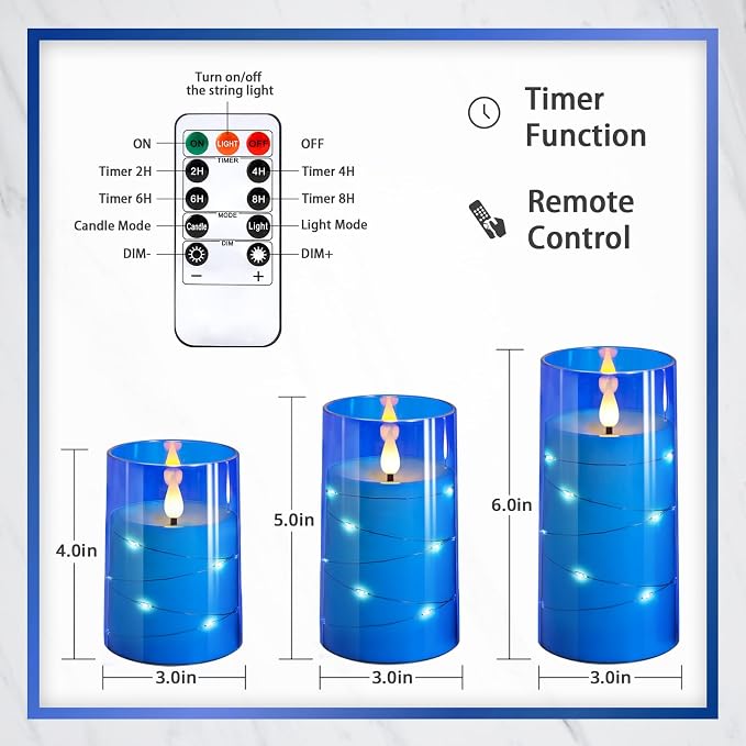 NURADA Flickering Flameless Candles: 3D Wick Built-in Star String Lights - Image 6