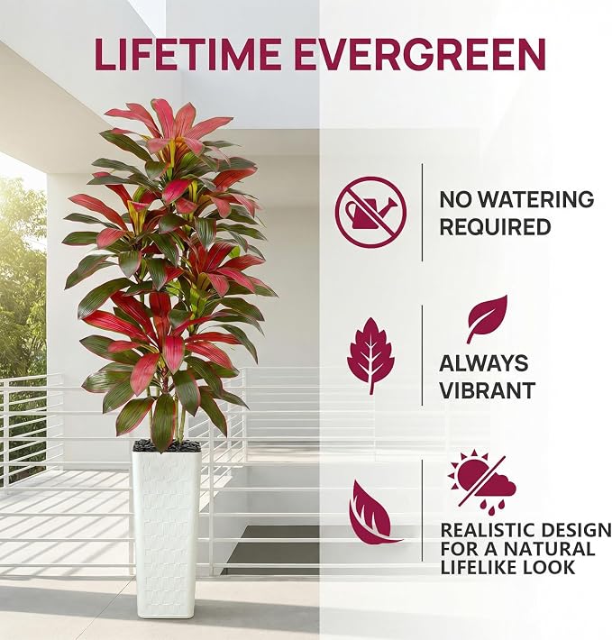 Artificial Red Dracaena Tree Indoor, 7FT Tall Fake Floor Plants - Image 2