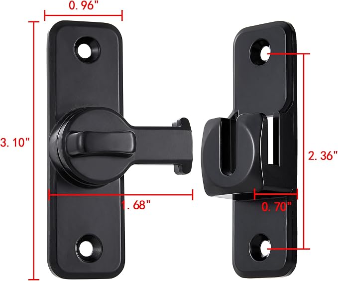 2 Pcs Black 90/180 Degree Flip Latch, Zinc Alloy Barn Door Latch | Right Angle - Image 2