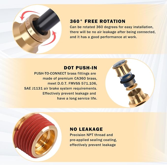 CheeMuii 43 Pcs Brass DOT Air Line Fittings Kit Push Lock DOT Air Fittings | - Image 5