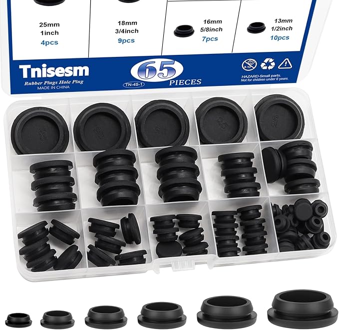 Tnisesm 65PCS 6 Sizes Black Rubber Plugs by Tnisesm