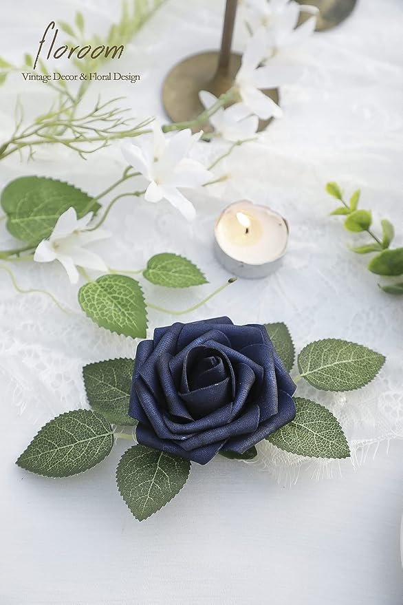 Artificial Flowers 50pcs Real Looking Navy Blue Foam Fake Roses - Image 4