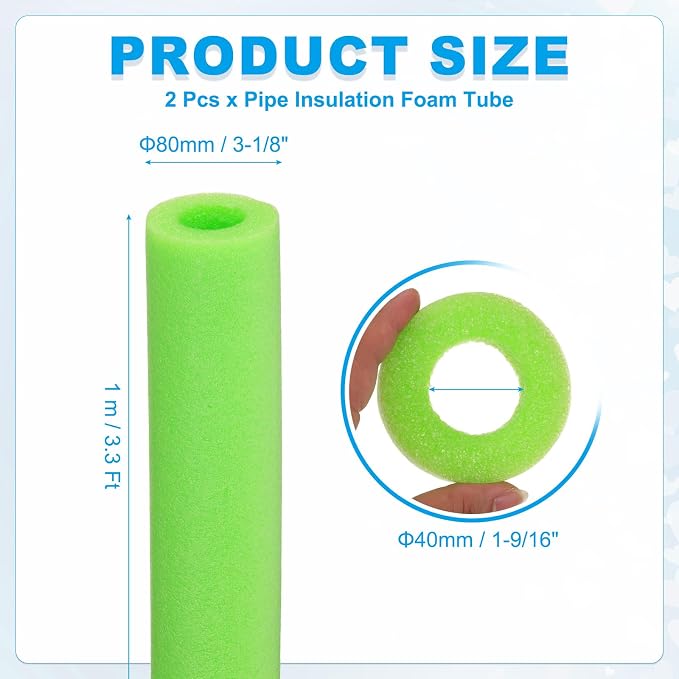 PATIKIL Pipe Insulation Foam Tube Foam Pipe Tubing Covers Green 2Pcs | 1-9/16" - Image 2