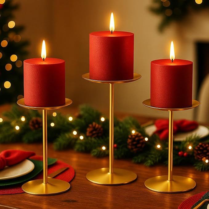 smtyle Gold Pillar Candle Holders, Reversible Set of 3 - Image 4