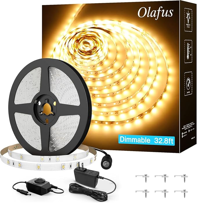 Olafus 32.8ft LED Strip Lights Warm White, Dimmable Soft White Light Strip 3000K by Olafus