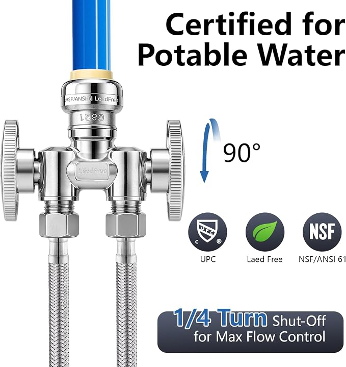 WiseWater 1/2" Push Fit x Dual 3/8" OD Compression Straight Stop Valve | 1/4 - Image 3