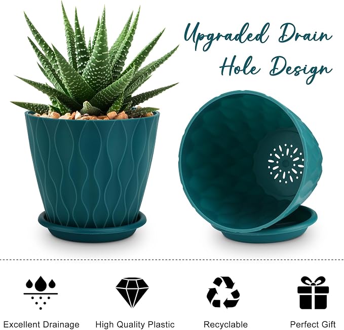 YNNICO 6 inch Plant Pots, 5 Pack Flower Pots Outdoor Indoor, Planters - Image 4