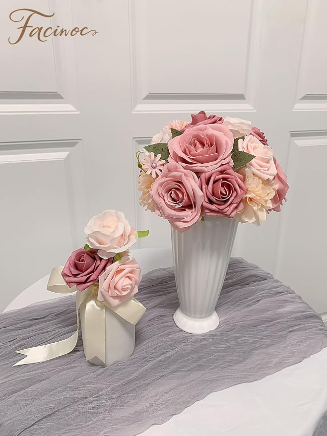 FACINOC Roses Artificial Flowers Pink Bouquets Box Set - Image 6