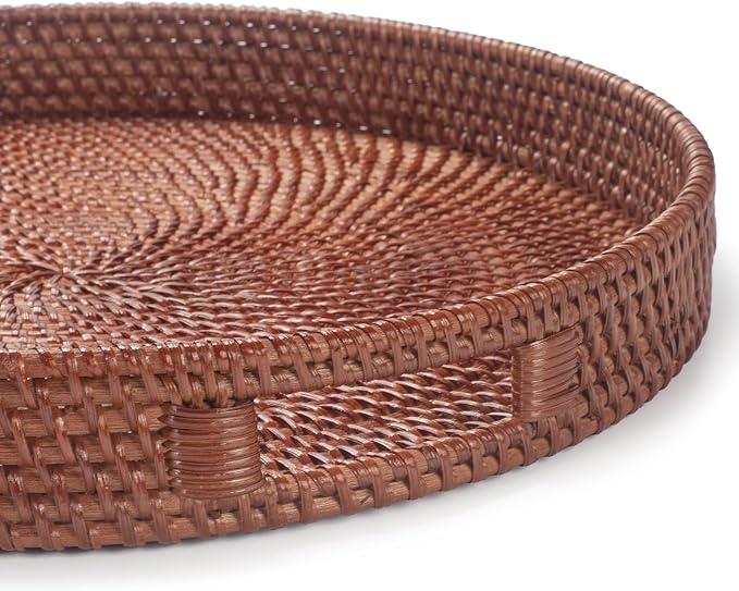16.9 inch Round Rattan Tray, Woven Large Serving Tray - Image 8