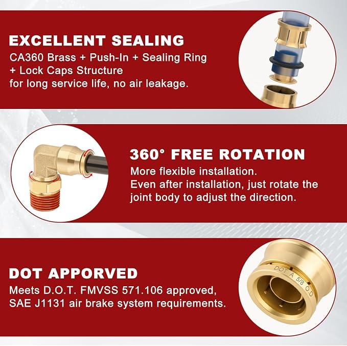 DOT Approved Male Straight Brass Union 5/8" Tube x 1/2" NPT, Quick Connect Union - Image 4