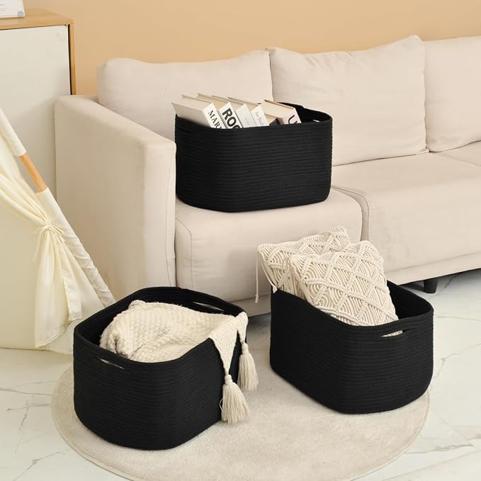 ICERZCZ Large Storage Baskets for Organizing Shelves, Woven Cotton Rope Bins - Image 6