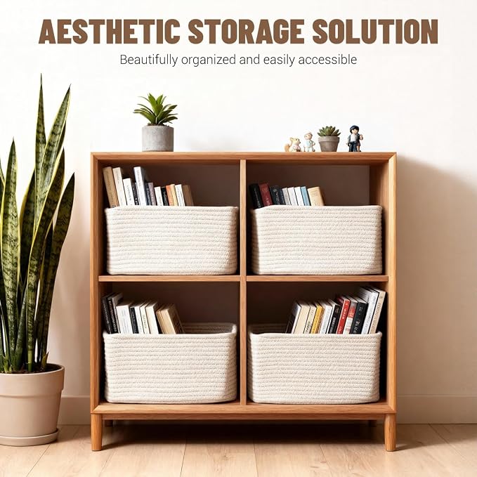 5 Pack Woven Storage Baskets, Decorative Storage Bins - Image 2