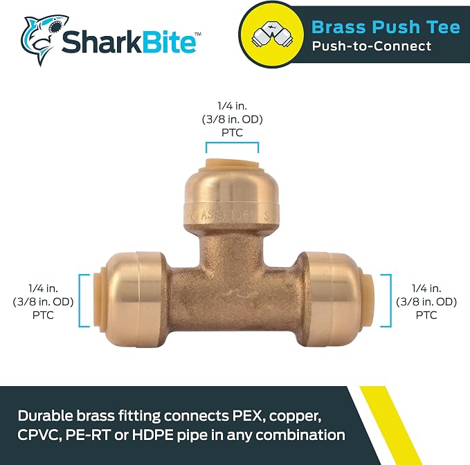 SharkBite 1/4 Inch Tee, Push to Connect Brass Plumbing Fitting, PEX Pipe - Image 2