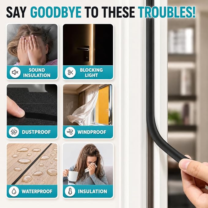 40FT Weather Stripping Door Seal, Self-Adhesive Silicone D-Shaped Seal Strip - Image 2