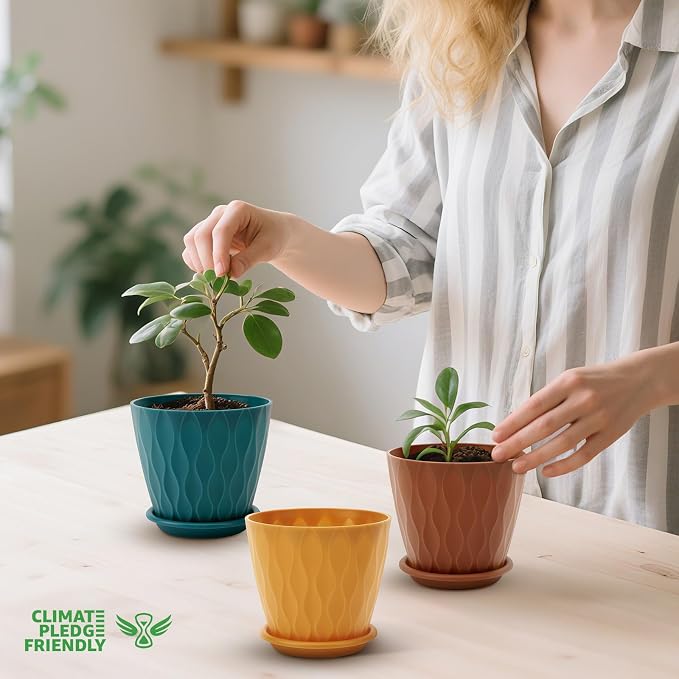 YNNICO 4 inch Plant Pots, 5 Pack Flower Pots Outdoor Indoor, Planters - Image 4