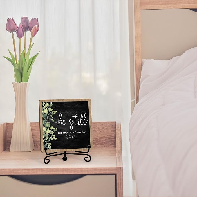 Inspirational Christian Desk Decor, Be Still And Know That I Am God Sign - Image 4