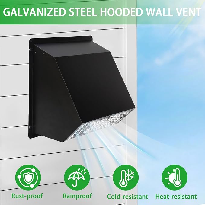 7Inch Wall Vent with Screen and Damper, Galvanized Steel Hooded Wall Vent Cover - Image 5