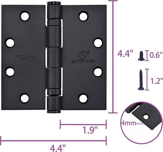 Matte Black Heavy Duty Door Hinge 4.5 X 4.5 Inch Ball Bearing Commercial Hinges - Image 3