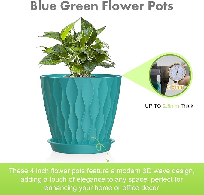 Meowell 4 inch Small Plastic Nursery Pots, 5 Pack Water Ripples Flower Pots - Image 3