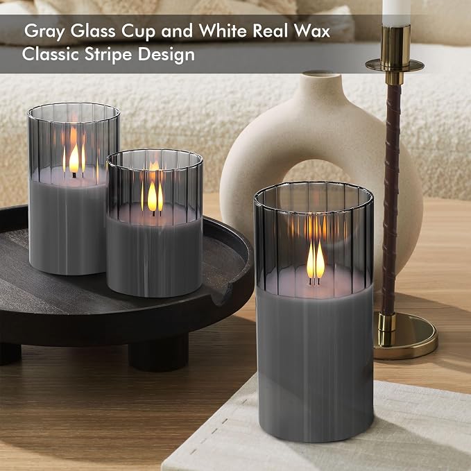 Rhytsing Smoked Ribbed Glass Battery Operated LED Candles - Image 4