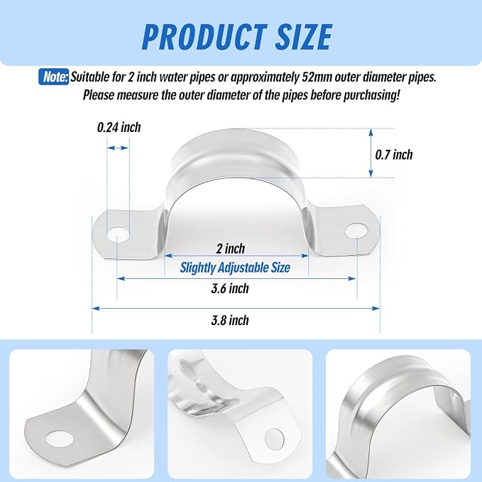 Yaocom 100 Pcs 2 Inch Opening Pipe Strap 304 Stainless Steel Conduit Clamp - Image 2