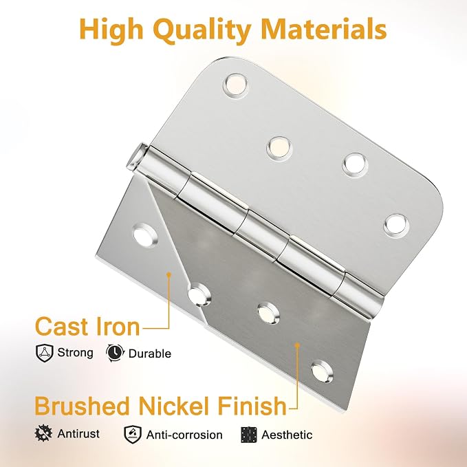Luxbaro 6 Pack Brushed Nickel Door Hinges 4 Inch, Exterior Door Hinges - Image 3