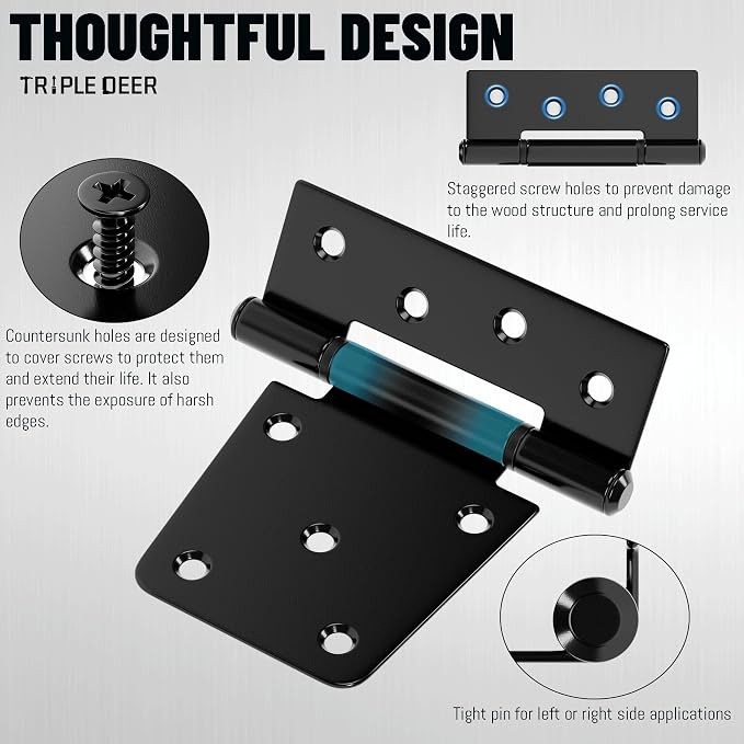 3.5 Inch Heavy Duty Gate Hinges, 4 Pack Extra Thick Black Iron Door Hinges | - Image 3