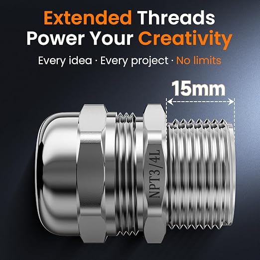 QILIPSU 10pcs 3/4" NPT 304 Stainless Steel Cable Gland Waterproof IP68 Metal - Image 4