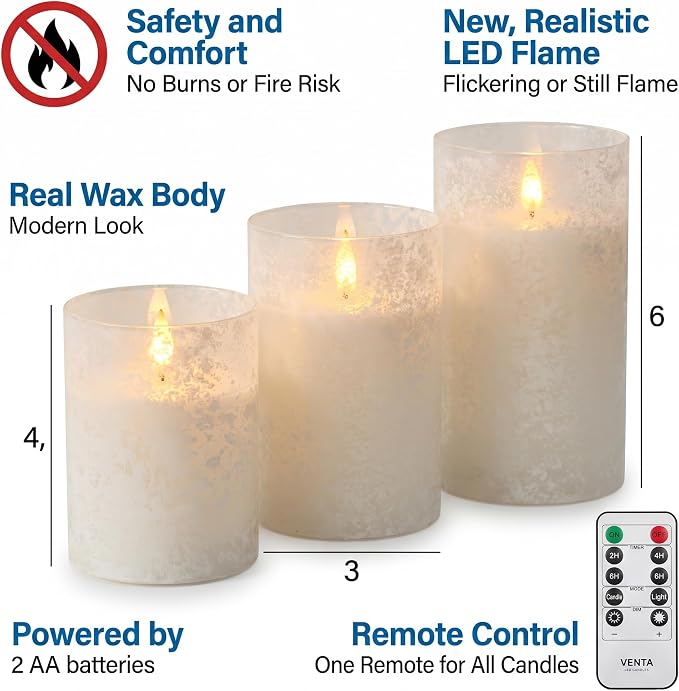 VENTA Frosted Glass LED Candles, Relaxing Hygge Ambiance - Image 2