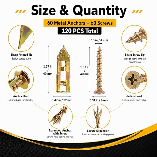 Jyphorixal 120 PCS Self Drilling Drywall Anchors - Image 2