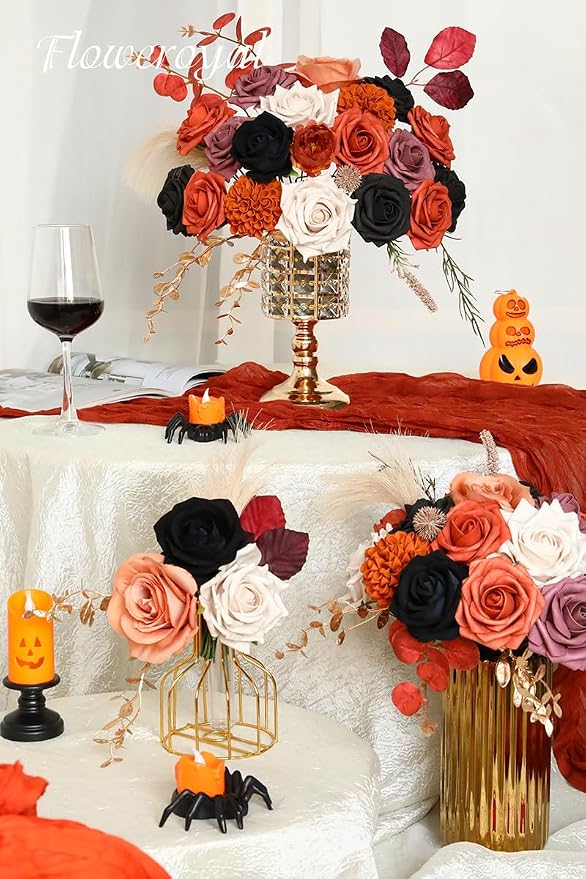 Halloween Artificial Flowers Black Flowers Mix Silk Flowers Fake Roses - Image 4