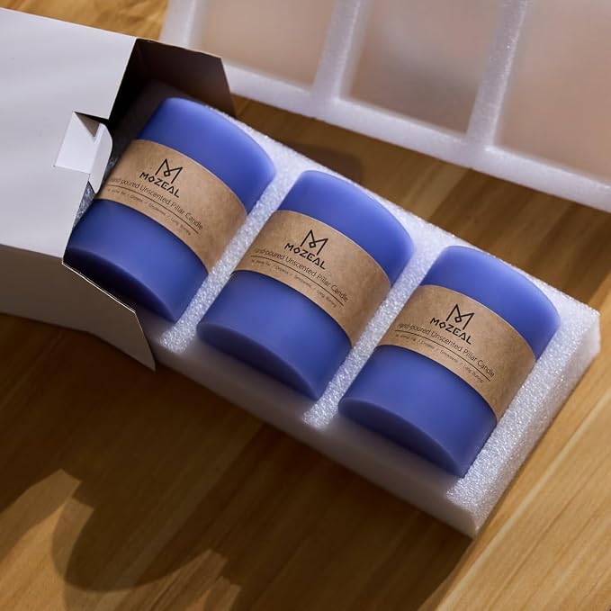 MOZEAL 3" x 4" Hand-Poured Unscented Candle, Dripless Pillar Candle Set of 3 - Image 5