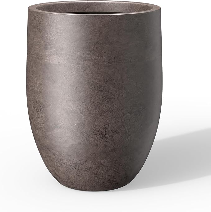 Kante Large Round Bullet Char Brown Concrete Planter 21.7" Tall, Outdoor | by Unknown