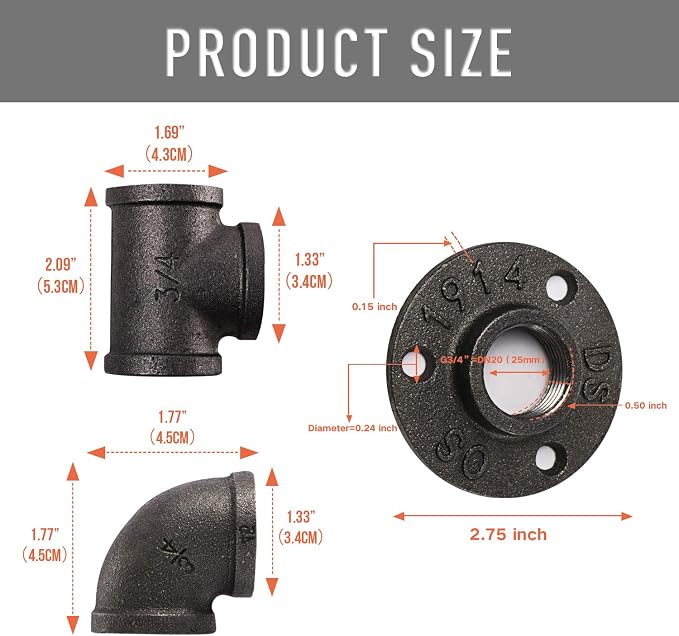 Pipe Fitting, 20 Pack 3/4" Gray Floor Flange/Elbow/Tee Combo - Image 2
