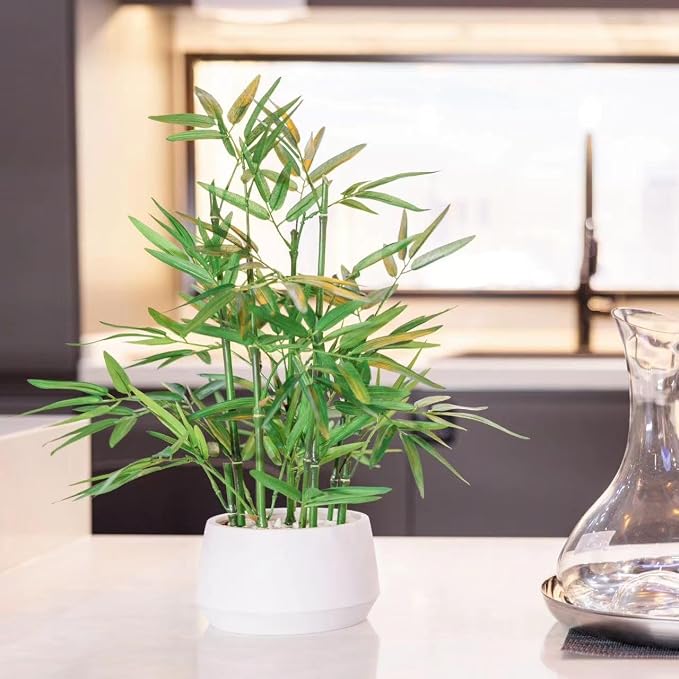 365 Blooming Decor 18 inch Tall White Potted Artificial Bamboo Plant- Luxury - Image 4