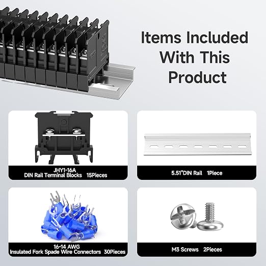 15Pcs JHY1 DIN Rail Terminal Blocks, 660V 16A, 2.5mm² | Detachable and - Image 3