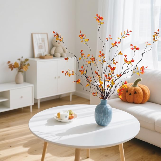 4 Pcs Fall Stems Artificial Ficus Branches, 47.2 Inch Faux Eucalyptus Stems - Image 4