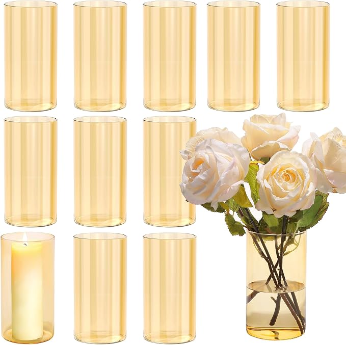 12pcs 6 Inch Gold Amber Glass Cylinder Vases by TBWIND
