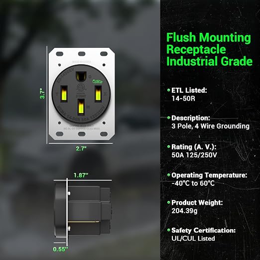 50 Amp EV Charging Receptacle/Nema 14-50 EV Outlet: Heavy Duty Straight Blade - Image 5