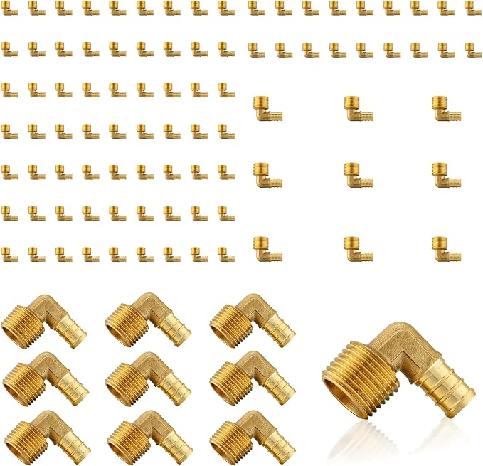 100Pack Seelink PEX Fittings, Pex 1/2" x 1/2" Male Threaded NPT Elbow | Brass by Seelink