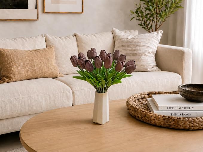Mandy's 20pcs Artificial Brown Tulips | 13.5 Inch Lifelike PU Tulips Faux - Image 5