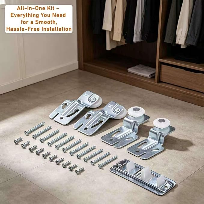 5er Sliding Closet Door Rollers Kit Silent Nylon Top Hung Wardrobe Hardware | - Image 5