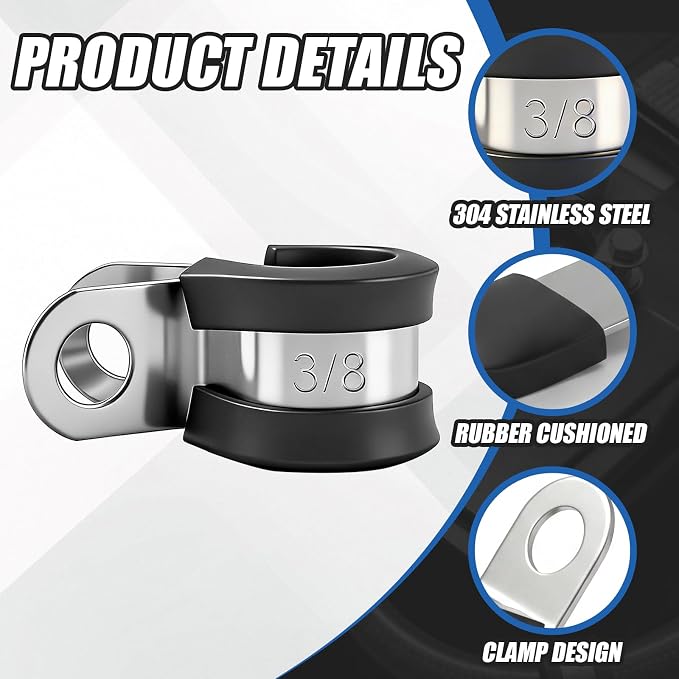 50 Pcs 3/8 Inch Cable Clamps Stainless Steel Pipe Clamps Holder Rubber Coated - Image 3