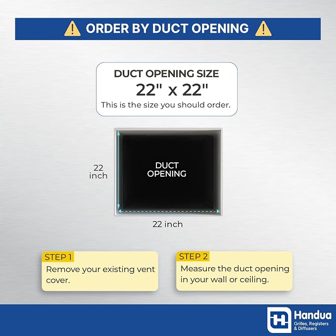 Fits 22x22 Hole | Aluminum Return Air Grille by Handua | Vent Cover Grill - Image 2