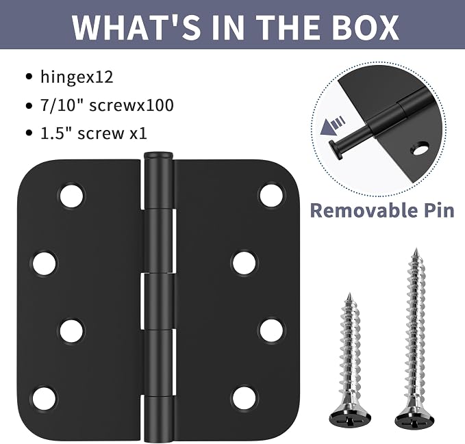 12 Pack Door Hinges 4 Inch, Matte Black Hinges - Image 8